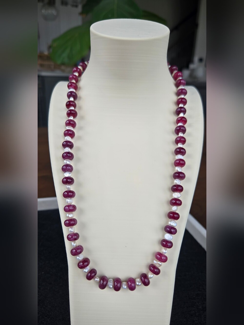 Handcrafted Semi-precious Purple Jade And Freshwater Pearl Necklace